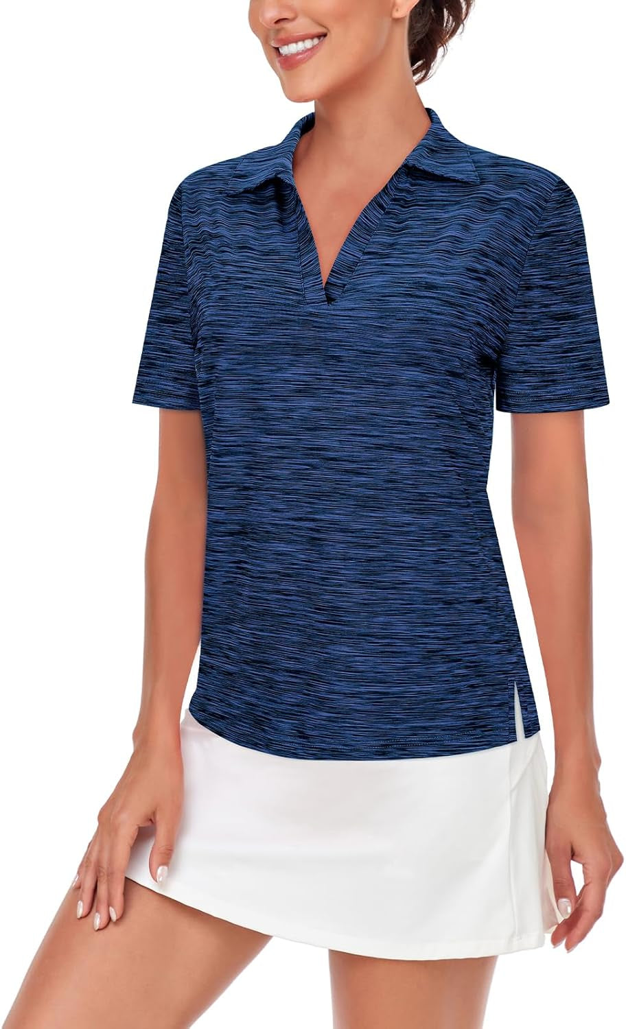 Cucuchy Womens V Neck Golf Polo Shirts Moisture Wicking Sports Workout Tops