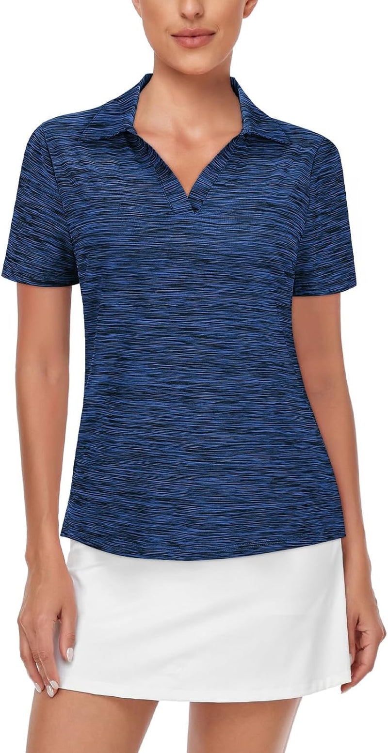 Cucuchy Womens V Neck Golf Polo Shirts Moisture Wicking Sports Workout Tops