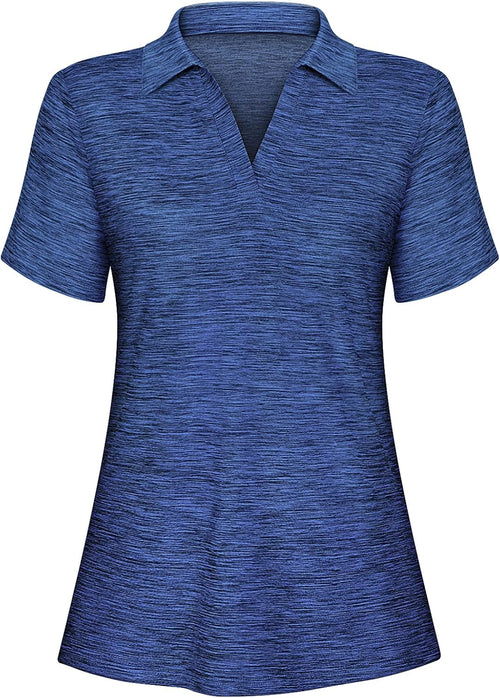 Cucuchy Womens V Neck Golf Polo Shirts Moisture Wicking Sports Workout Tops