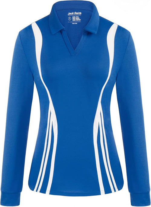 Blue Polo Shirts for Women V Neck Performance Exercise Tops Lightweight Moisture-Wicking Sport Workout Shirt(Royal Blue,L)
